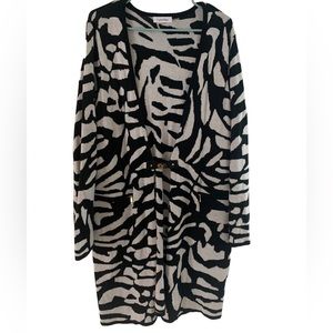 Calvin Klein Plus Size Long Cardigan Black White Animal Print Size 1X